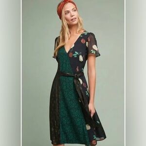 🌿Anthro Ciao Bella Mixed Print Metallic Dress🖤